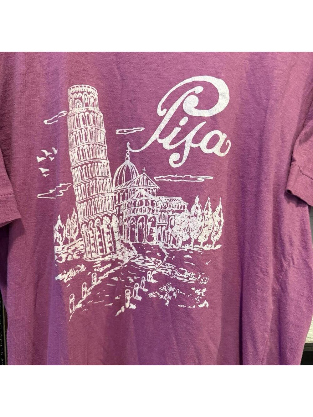 Vintage 80s RARE Leaning Tower of Pisa Italy Art Sketch Travel Shirt Size Medium - Picture 4 of 6